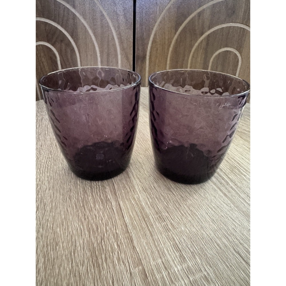 Pair Of Vintage Studio Bormioli Rocco Hammered Purple Art Glass Cup